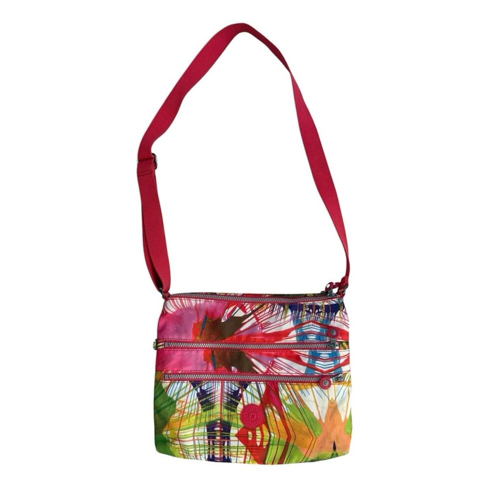 Kipling Women's Multicolored Triple Zipper Crossbody Shoulder Bag Purse Canvas